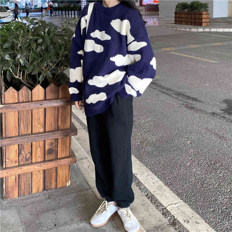 Nomikuma Korean Cloud Women Men Causal Sweater Long Sleeve O-neck Knitted Pullovers Autumn Winter Pull Top Jumpers 6D036 210427
