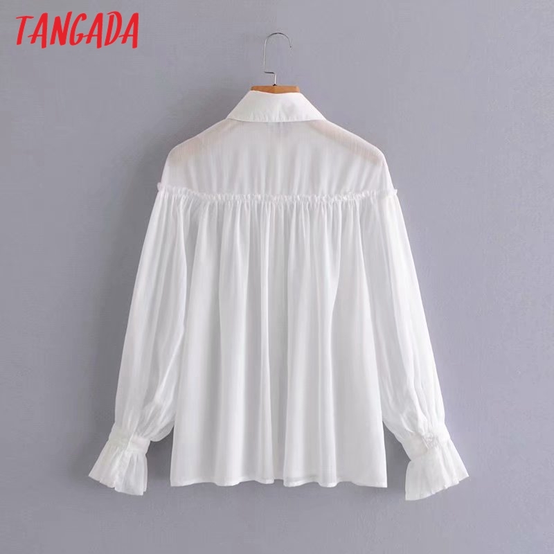 Women White Transparent Blouse Fashion Long Sleeve Shirts Female Chic Tops 5D50 210416