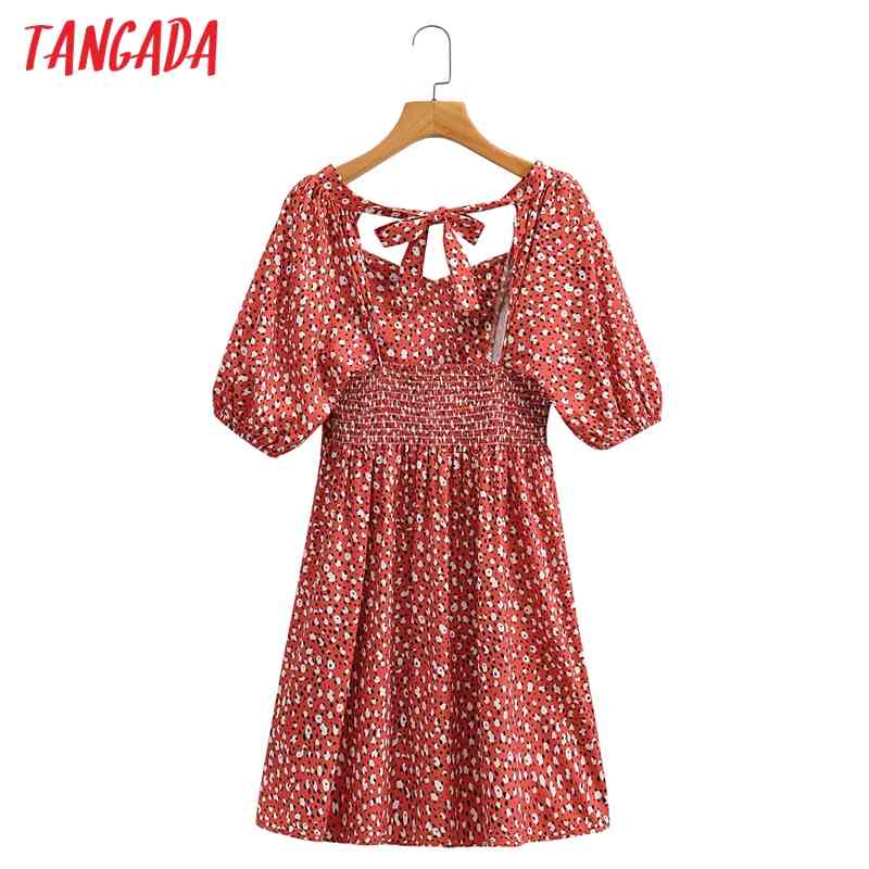 Fashion Women Leopard Print Chiffon Summer Short Sleeve Back Bow Ladies Mini Dress Vestidos 1F185 210416