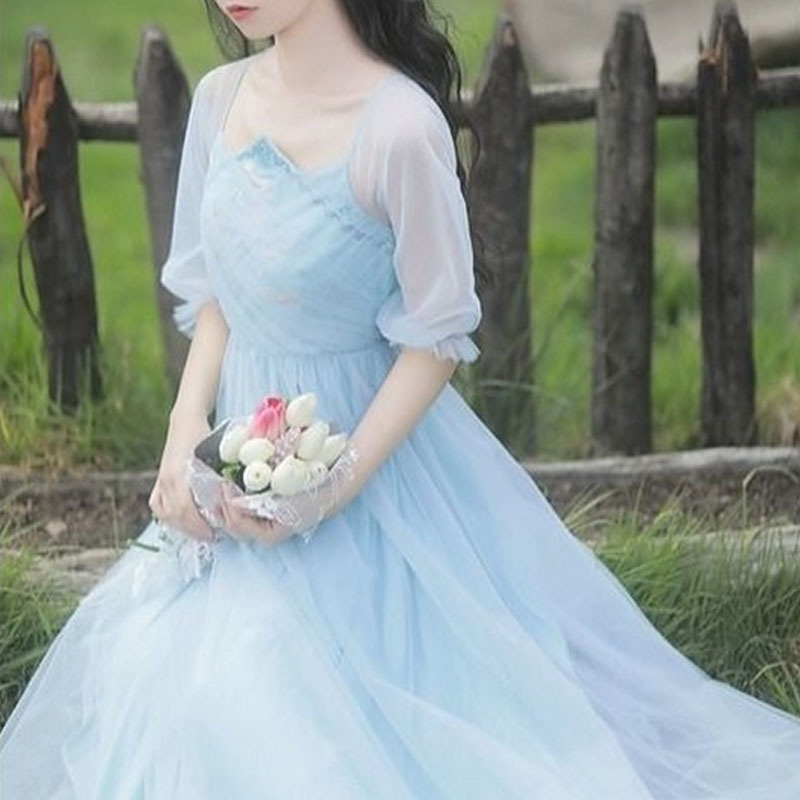 Elegant Sweet Dress Women Chiffon Lace Thin Dress Evening Party Fairy Dress for Females Office Lady High Waist Summer Chic 210521