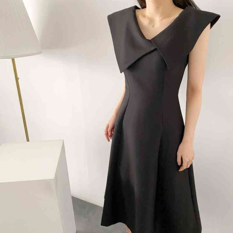 Nomikuma Korean Sleeveless Turn-down Collar Dresses Elegant Slim High Waist Woman Dress New Vestido De Mujer 6H267 210427