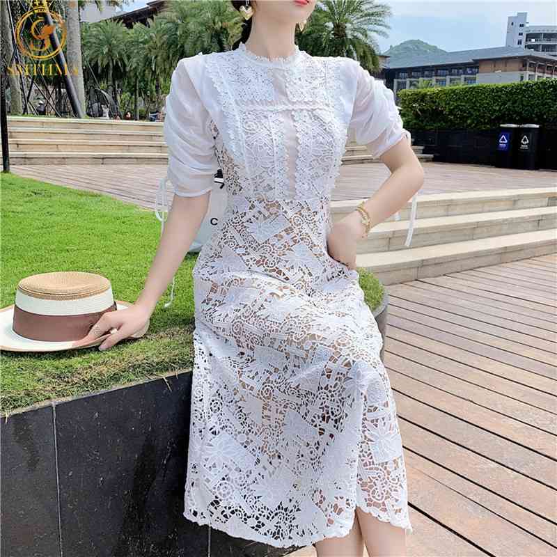 Fashion Designer Summer Party Dress Women Puff Sleeve Lace Hollow Out Patchwork Elegant White Dresses Vestidos 210520, Picture color
Fashion Designer Summer Party Dress Women Puff Sleeve Lace Hollow Out Patchwork Elegant White Dresses Vestidos 210520, Picture color