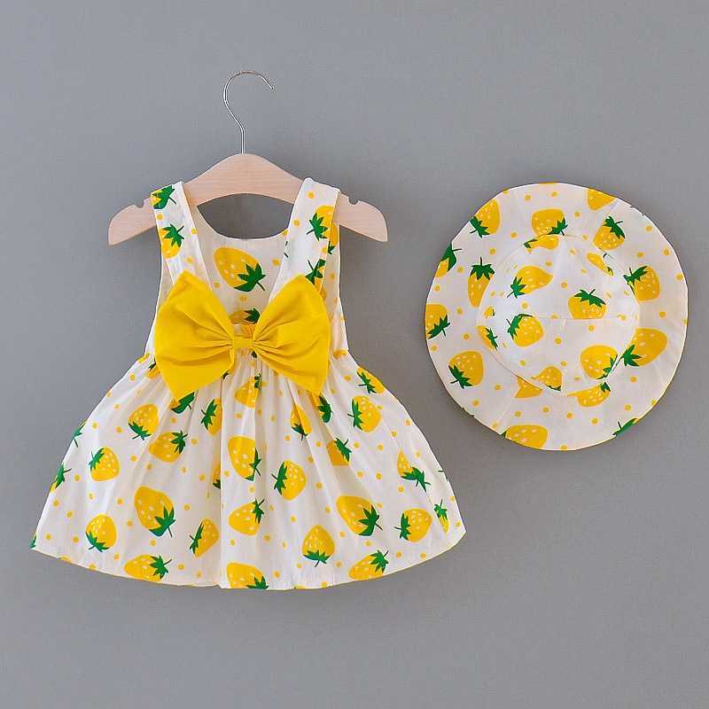 Baby Strawberry Print Dresses with Hat Set 210528