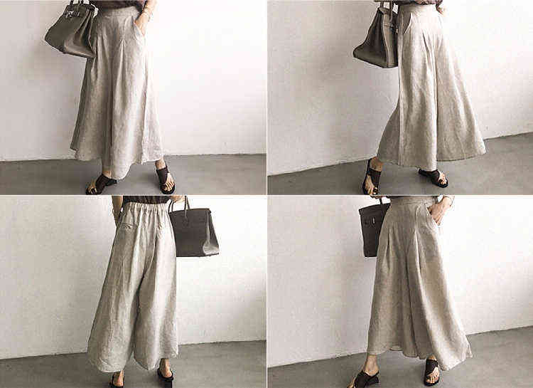 Colorfaith Women Summer Trousers Pantskirt High Elastic Waist Casual Cotton and Linen Wide Leg Ankle-Length Pants P6673 211115