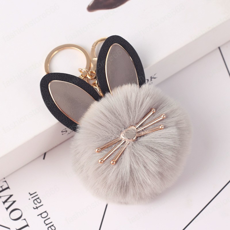 3 Colors Cute Fur Ball Keychain Cat Soft Pompom Animal Hair Ball Car Keychain Ladies Car Bag Accessories Key Ring Mom Gift