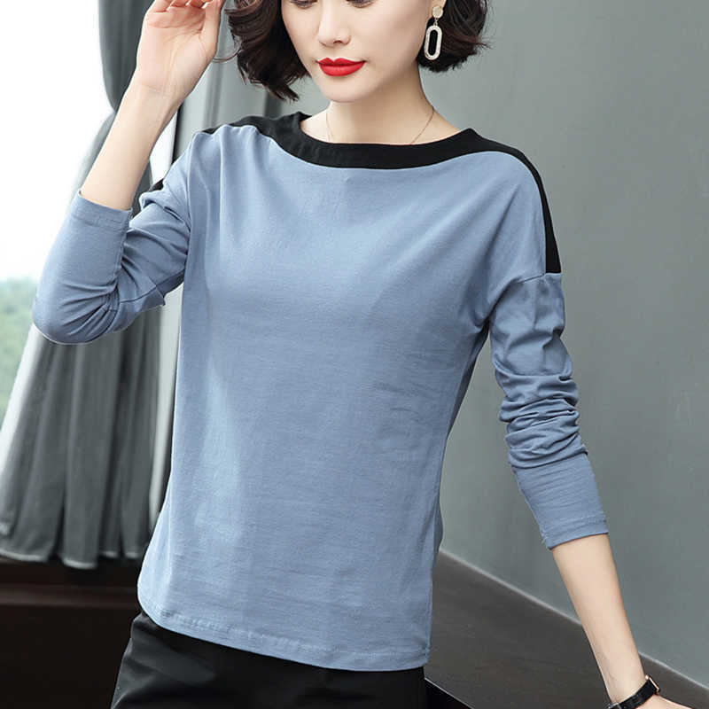Shintimes Contrast Color T Shirt Women Cotton Slash Neck Patchwork Womens Tshirt Long Sleeve T- Casual Tee Femme 210615, Blue
Shintimes Contrast Color T Shirt Women Cotton Slash Neck Patchwork Womens Tshirt Long Sleeve T- Casual Tee Femme 210615, Blue