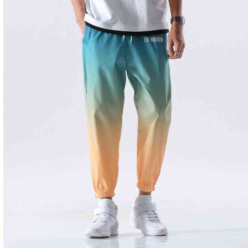 Hip Hop Streetwear Joggers Pants Men Casual Cargo Pant Trousers High Street Elastic Waist Gradient Color Harem Pant Man 211112