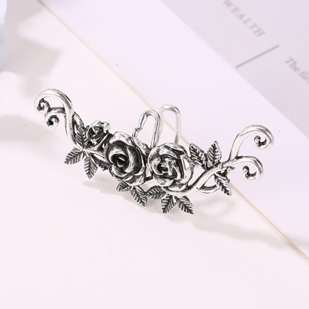 Ethnic Designer Ear Cuff Antique Gold Silver Carved Rose Flower Ear Cuffs Clip On Earring for Women No Piercing Helix Ear Jewelry Ladies Temperament E