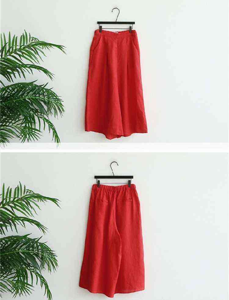 Colorfaith Women Summer Trousers Pantskirt High Elastic Waist Casual Cotton and Linen Wide Leg Ankle-Length Pants P6673 211115