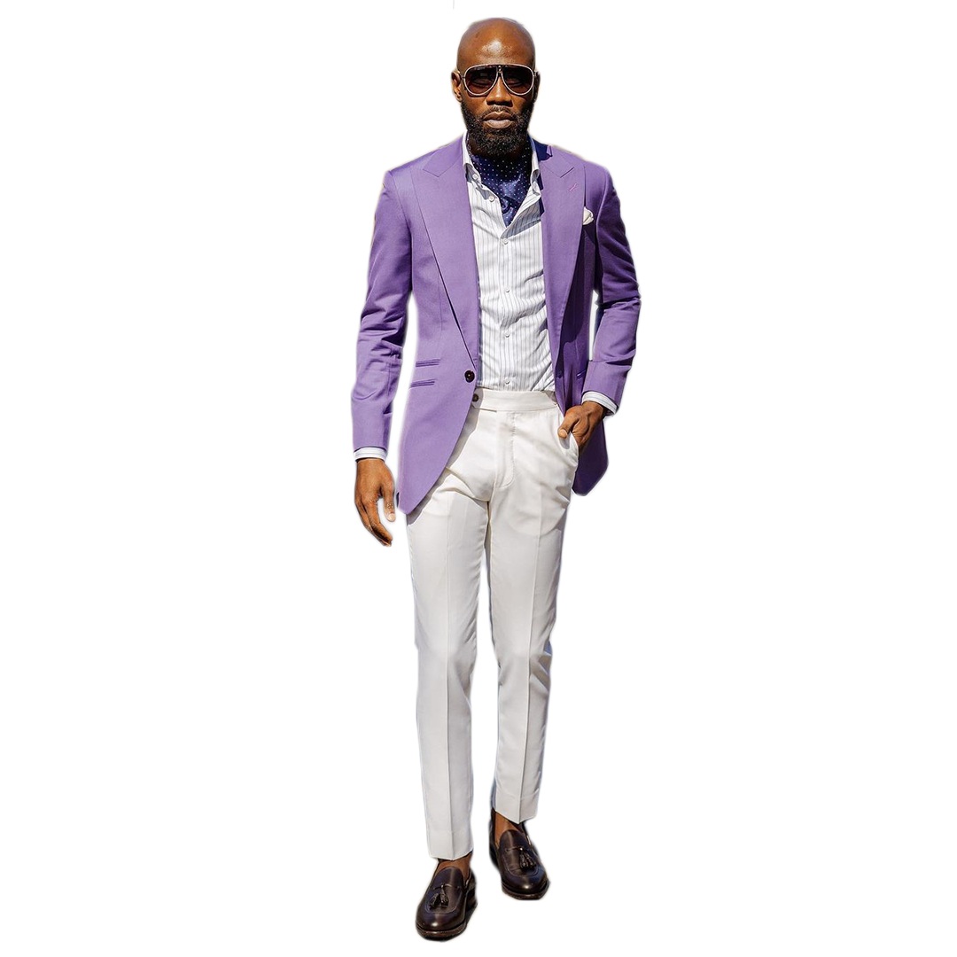 Summer Purple Mens Tuxedos Slim Fit Men Business Pants Suit Tailored Prom Party Wedding Suits Only One Jacket