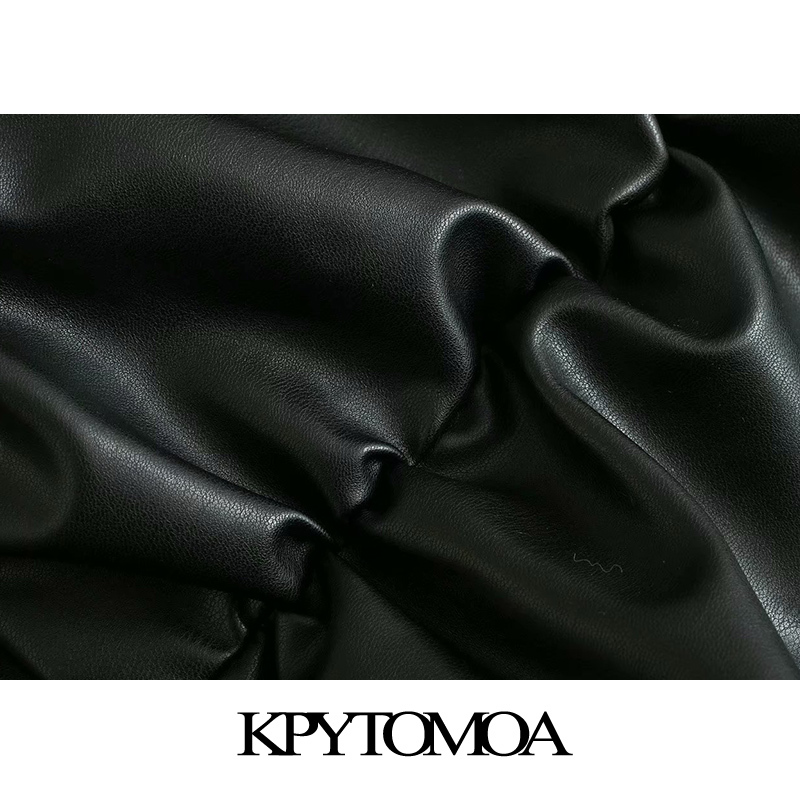 Women Chic Fashion Faux Leather Pleated Mini Dress Vintage Short Sleeve Back Zipper Female Dresses Vestidos Mujer 210416