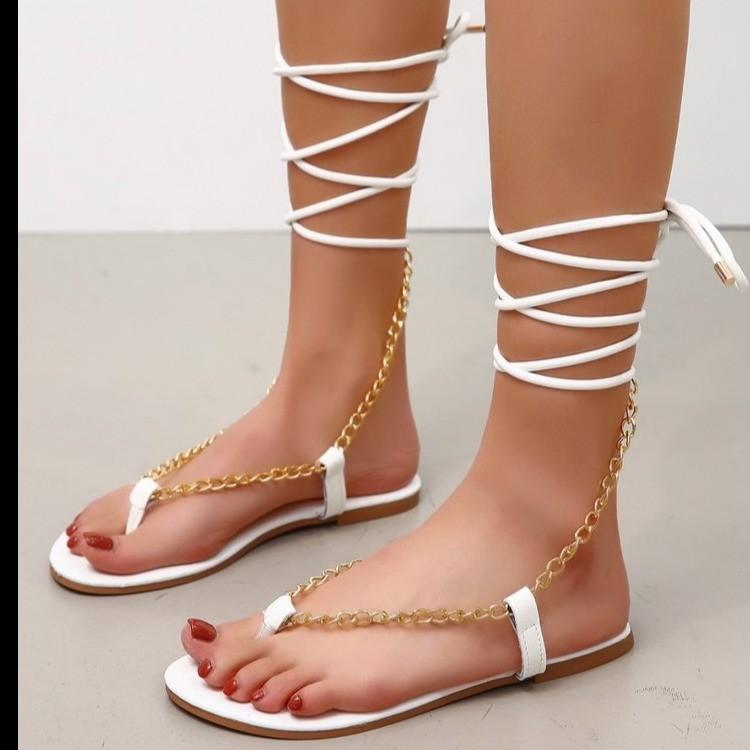 Sandals Summer Sexy Trend Women Metal Chain Narrow Band Cross Tied Flat Heel Vogue Ladies Shoes Female Casual Wedding Rome, White
Sandals Summer Sexy Trend Women Metal Chain Narrow Band Cross Tied Flat Heel Vogue Ladies Shoes Female Casual Wedding Rome, White