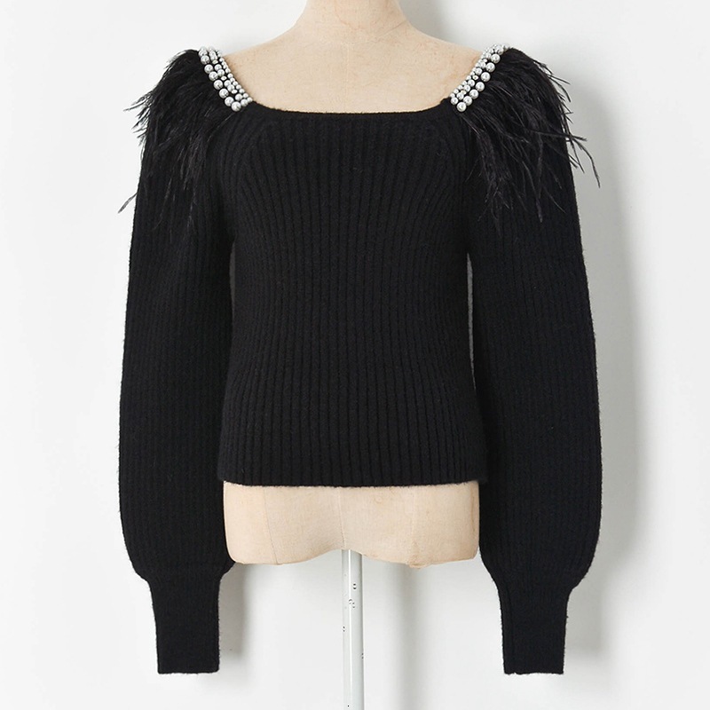 Women's Sweaters Luxury Tassles White Black Pullover Jumper Clothes 2021 Winter Square Neck Beaded Feather Shoulder Slim Knit Sweater Women O5BZ
Women's Sweaters Luxury Tassles White Black Pullover Jumper Clothes 2021 Winter Square Neck Beaded Feather Shoulder Slim Knit Sweater Women O5BZ