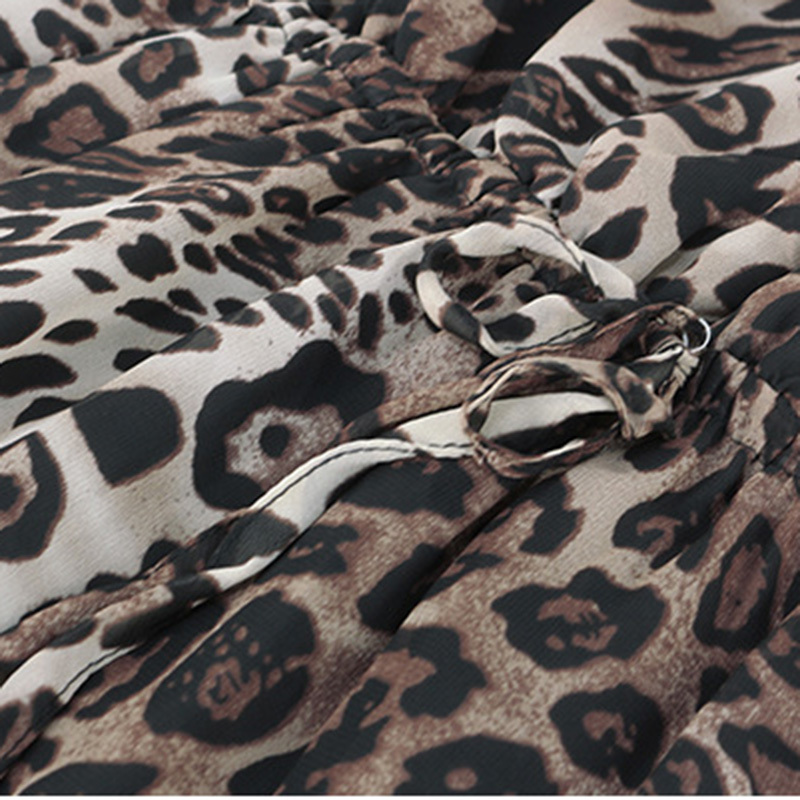 Summer leopard printed mini Dress Casual long sleeve Dresses Sexy Halter Strapless Sundress Vacation Clothes For Women 210524