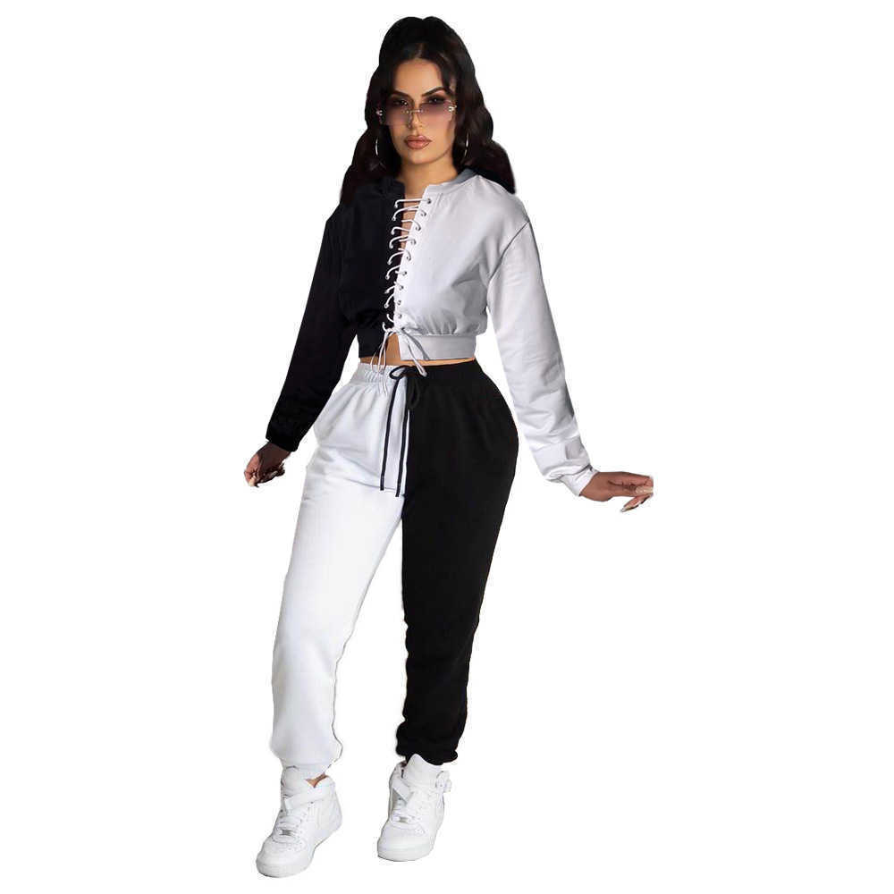 Designers Women sports tracksuits Clothes 2023 autumn color matching corns bandage two-piece set jogging suits
