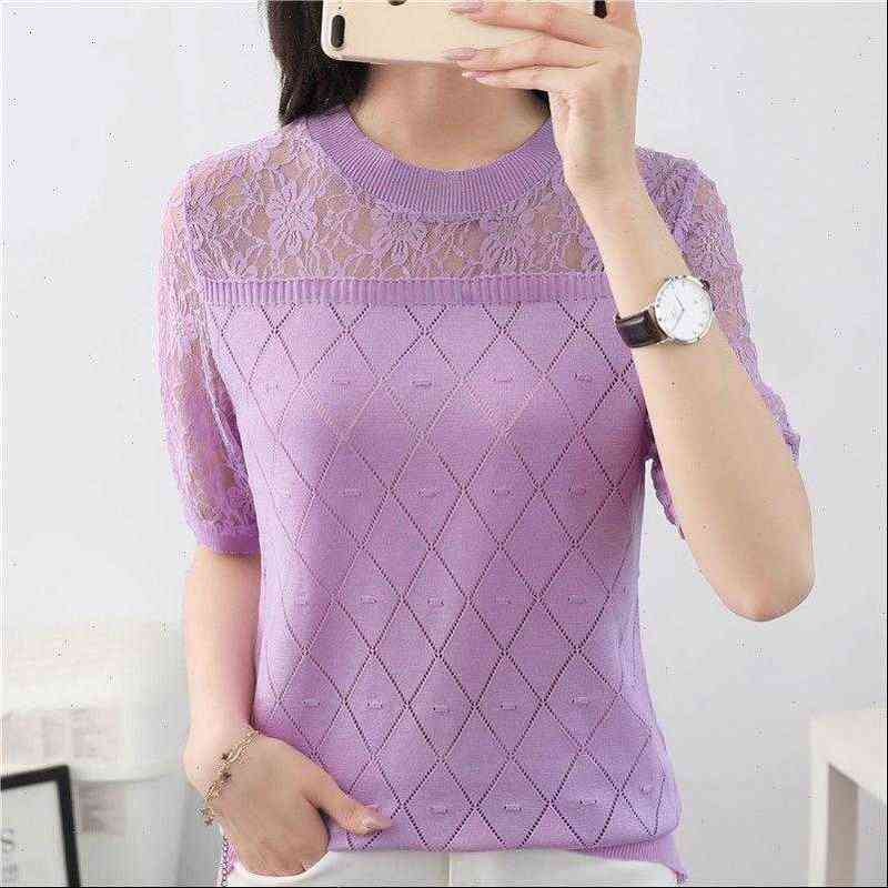 women womens blouses spring summer style knitted hollow out lace shirts lady casual short sleeve o neck solid loose, White
women womens blouses spring summer style knitted hollow out lace shirts lady casual short sleeve o neck solid loose, White