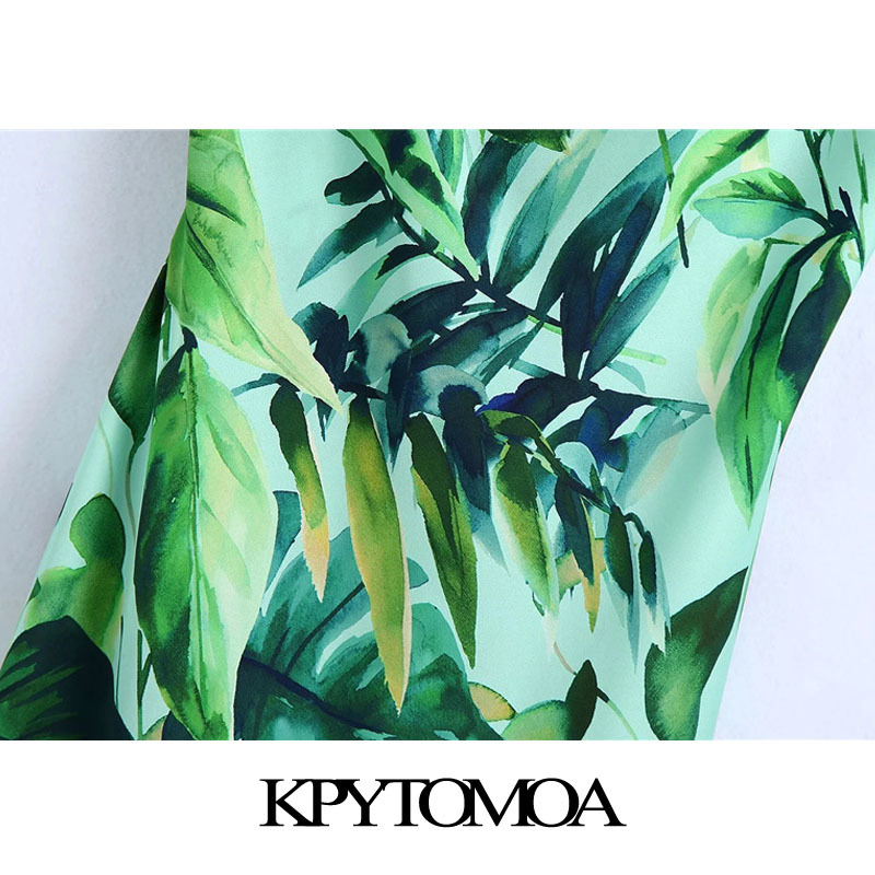 Women Chic Fashion Tropical Print Midi Camisole Dress Backless Side Vents Thin Straps Female Dresses Mujer 210420