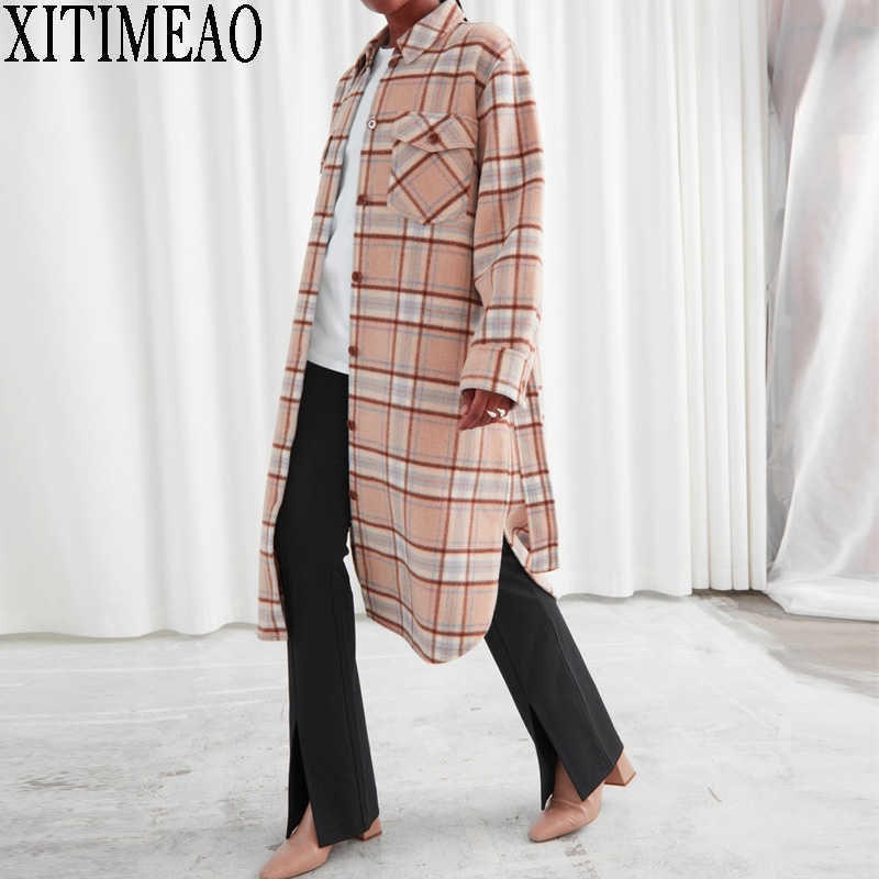 Autumn Winter Contrast ColorPlaid Woolen Coat Loose Casual Thickened Warm Women Long Woollen Overcoat With Belt 210604, As picture
Autumn Winter Contrast ColorPlaid Woolen Coat Loose Casual Thickened Warm Women Long Woollen Overcoat With Belt 210604, As picture