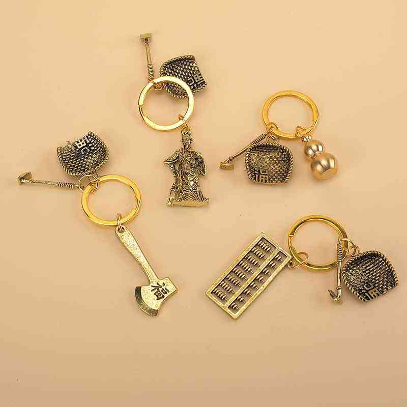 Key Rings Chain Pendant Men's Chinese Style Brass Dustpan Car Creative Personalized Accessories