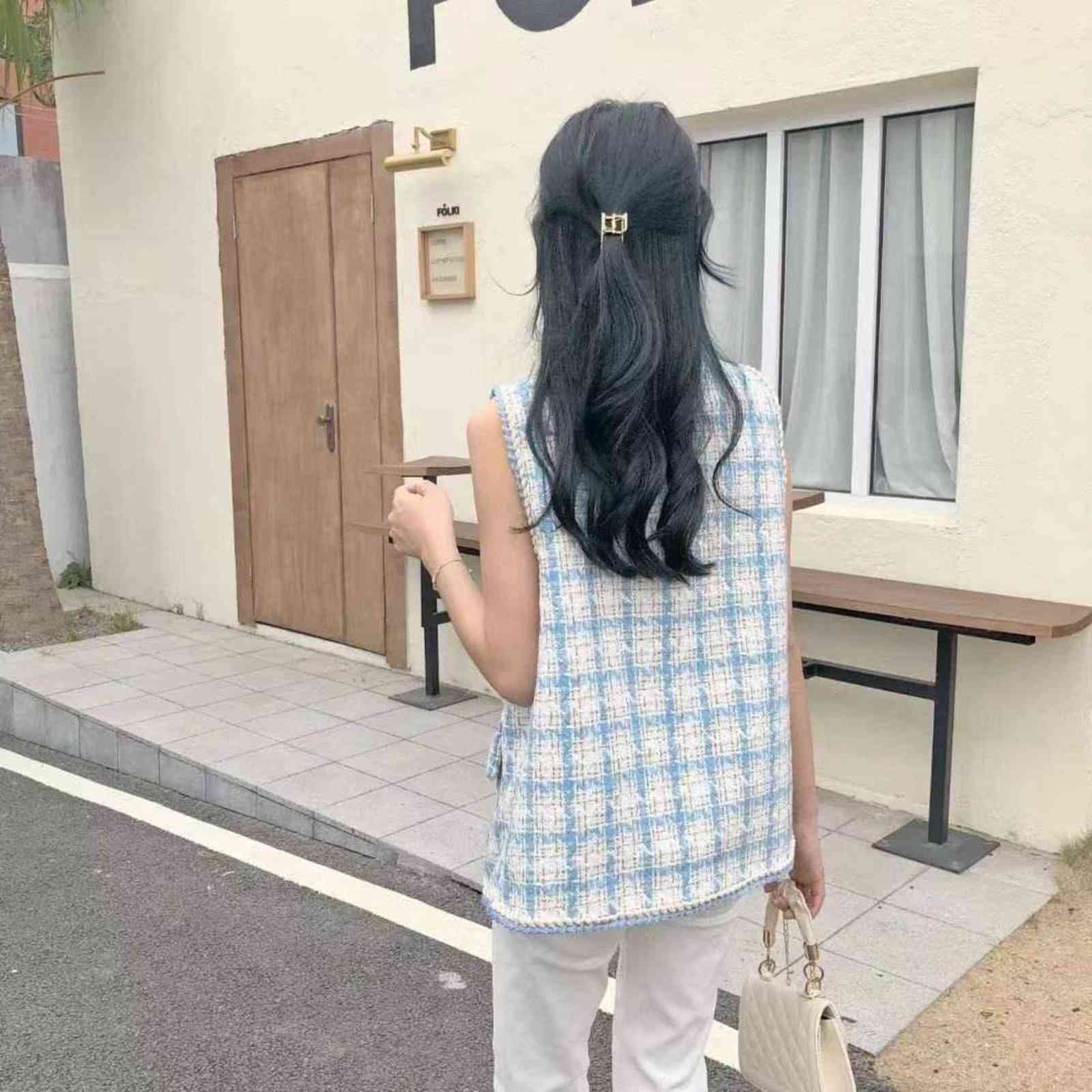 HMA Women Fashion Single-Breasted Tweed Woolen Vest Vintage V Neck Sleeveless Female Outerwear Chic Tops 211120