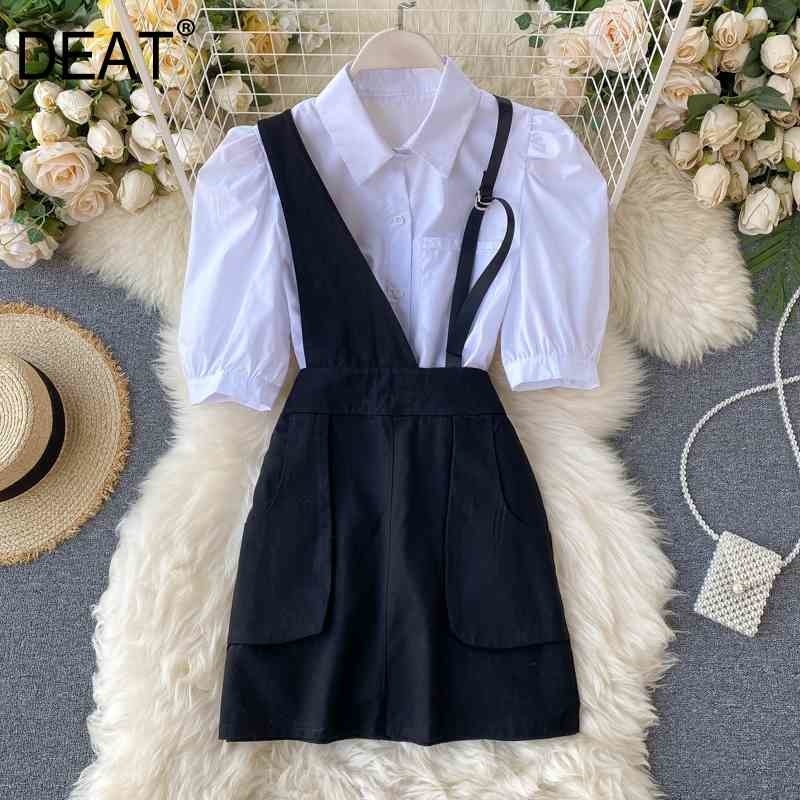 Women Black Strap Skirt Arrivals Lapel Short Puff Sleeve Two Piece Set Fashion Temperament Spring Summer 11D119 210525, Picture color
Women Black Strap Skirt Arrivals Lapel Short Puff Sleeve Two Piece Set Fashion Temperament Spring Summer 11D119 210525, Picture color