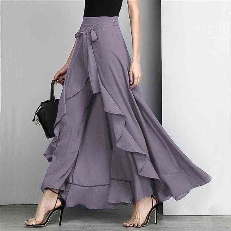 Spring Chiffon Palazzo Solid Tie Women Pants Waist Ruffle Hem Skirts Summer Elegant High Slim Long Trousers, Black
Spring Chiffon Palazzo Solid Tie Women Pants Waist Ruffle Hem Skirts Summer Elegant High Slim Long Trousers, Black