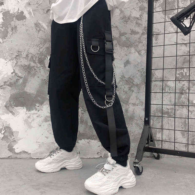 Women Cargo Harem Pants Side Pockets Black White Hip Hop Casual Male Female Joggers Trousers Fashion Streetwear 211124Z