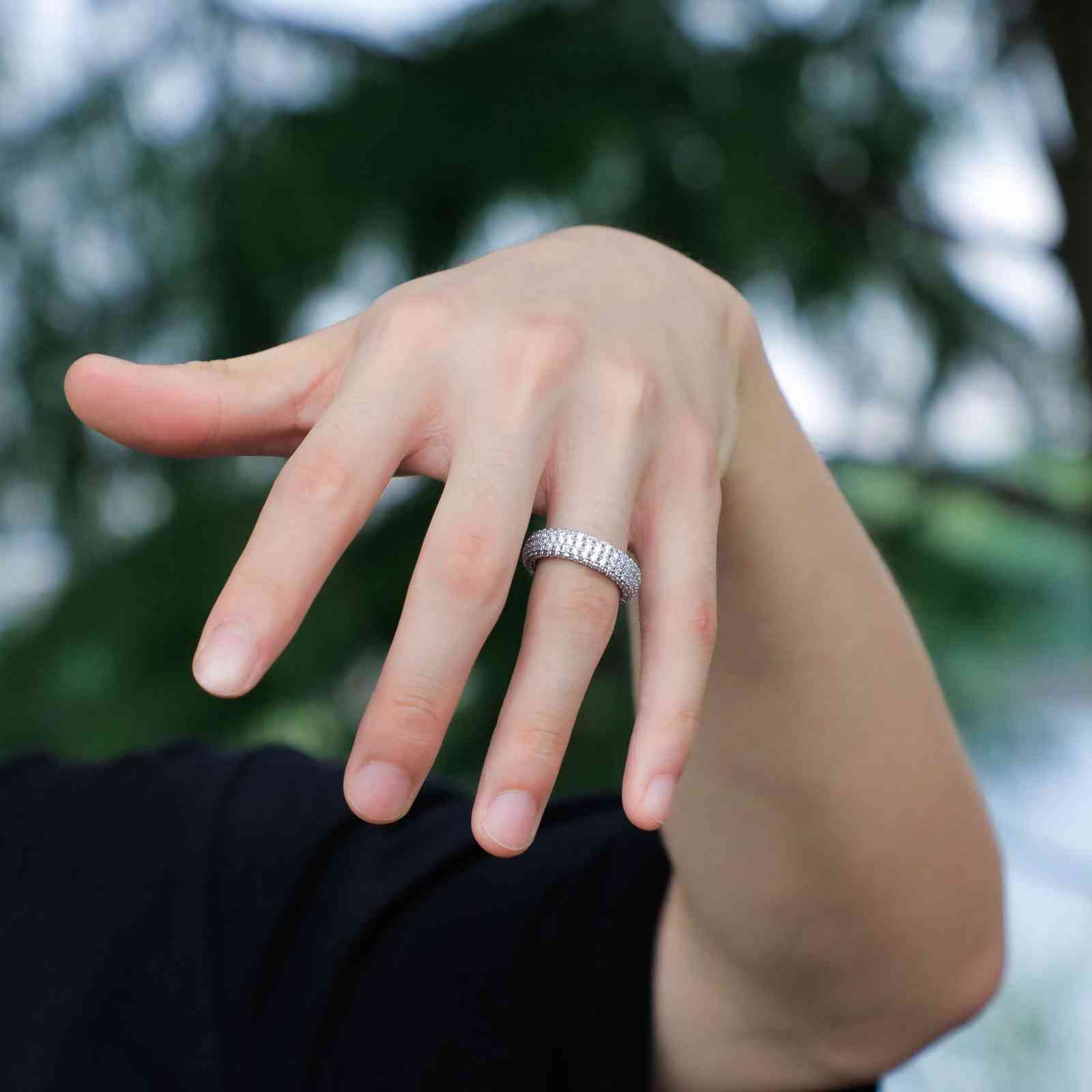 925 Silver Micro Set with Zircon Ring, Pure Jewelry Hiphop Hip Hop Personalized Men's Ring