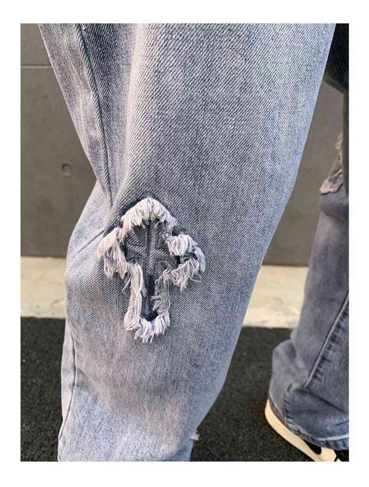 EukaaKa Men Streetwear baggy jeans trousers Cross hip hop Mens Loose Jeans Pants Women oversized Boyfriend Denim 211120