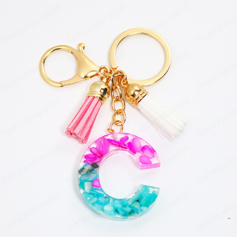 Cute Blue Red Gradient A-Z Initial Letters Keychains Tassel Pendant KeyChain Rings Car Resin Alphabet Keyring Charm Bag Jewelry