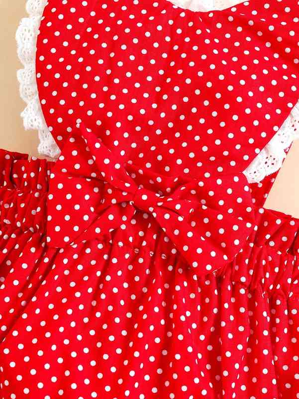 Baby Polka Dot Criss Cross Eyelet Embroidery Paperbag Waist Bodysuit With Headband Without Top SHE