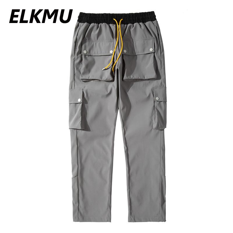 Men's Pants ELKMU Streetwear Multi-pocket Cargo Men Jogger Sweatpants Harajuku Buttons Split Male Trousers Elastic Waist HM226