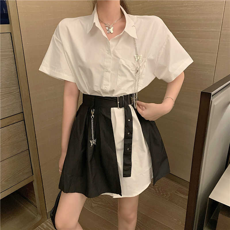Women 2 Piece Set Summer White Turn Down Collar Cotton Long Shirt + High Waist Pleated Mini Skirts Casual Suit 210526, Photo color
Women 2 Piece Set Summer White Turn Down Collar Cotton Long Shirt + High Waist Pleated Mini Skirts Casual Suit 210526, Photo color
