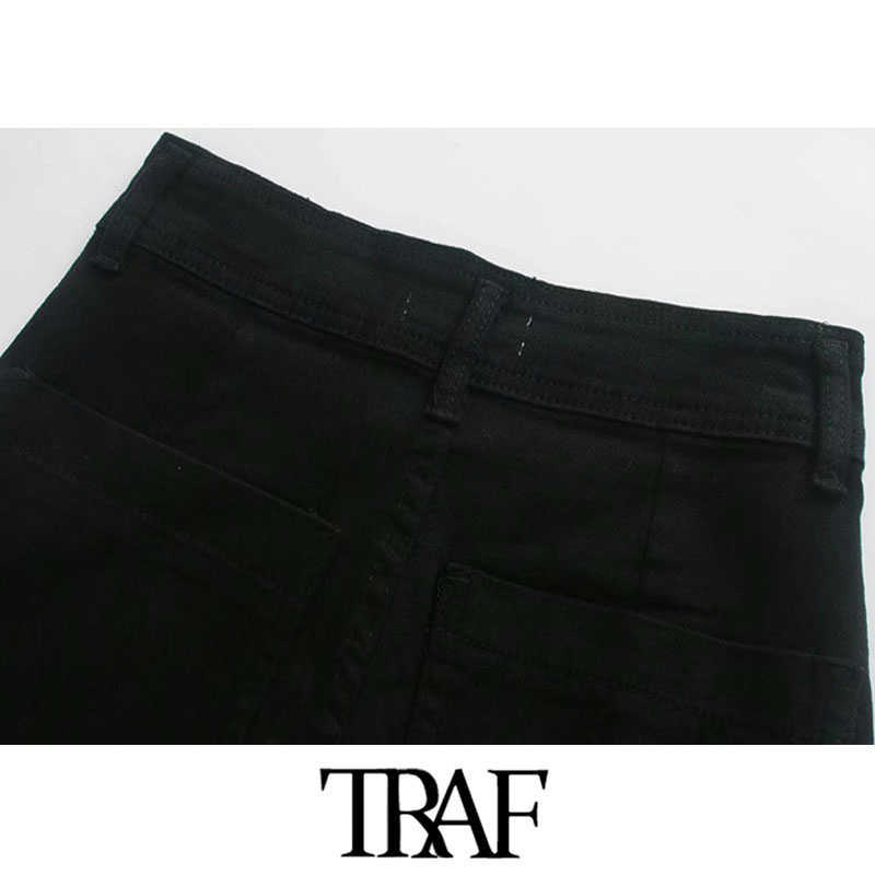 TRAF Women Fashion Pockets Frayed Tassel Straight Jeans Vintage High Waist Zipper Fly Denim Female Ankle Trousers Mujer 210922