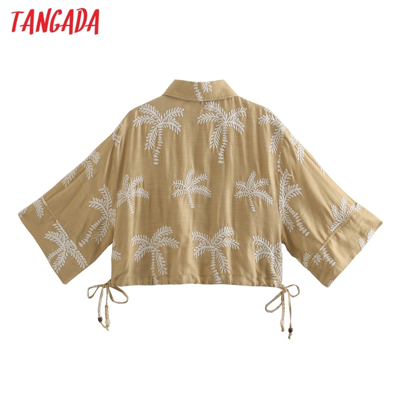 Women Retro Embroidery Romantic Crop Long Sleeve Chic Female Shirt Blouse Tops JE07 210416