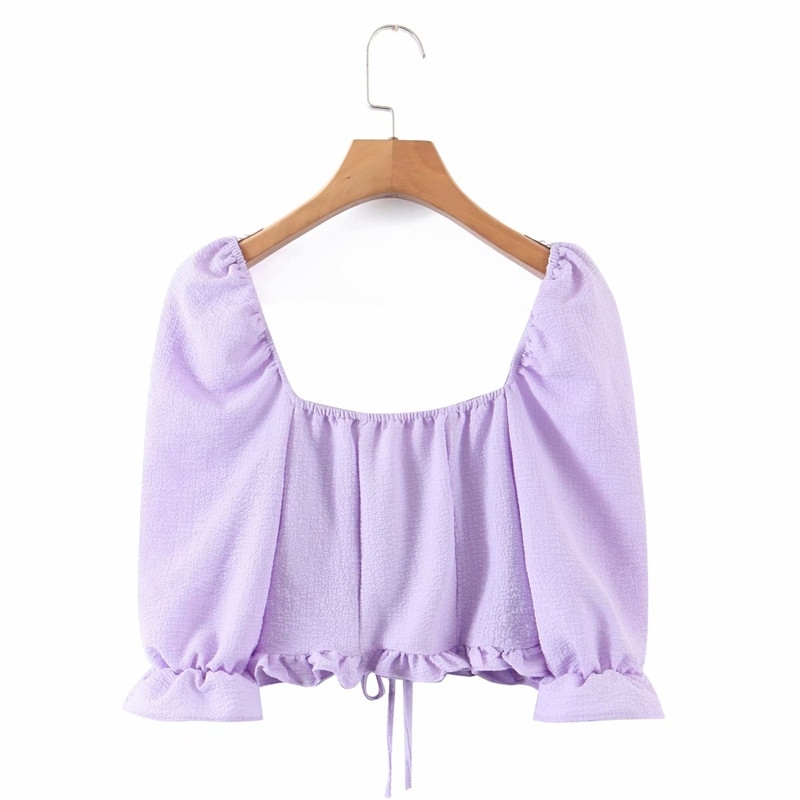 Sweet Women O Neck Shirring Blouse Spring-autumn Fashion Ladies High Street Shirt Female Elastic Drawstring Crop Top 210430