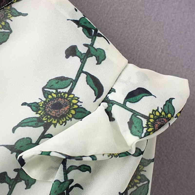 Fashion Women Pastoral Wind Printing Elegant Chiffon Mini Dresses Casual Petal Sleeve Clothing D890 210430Z