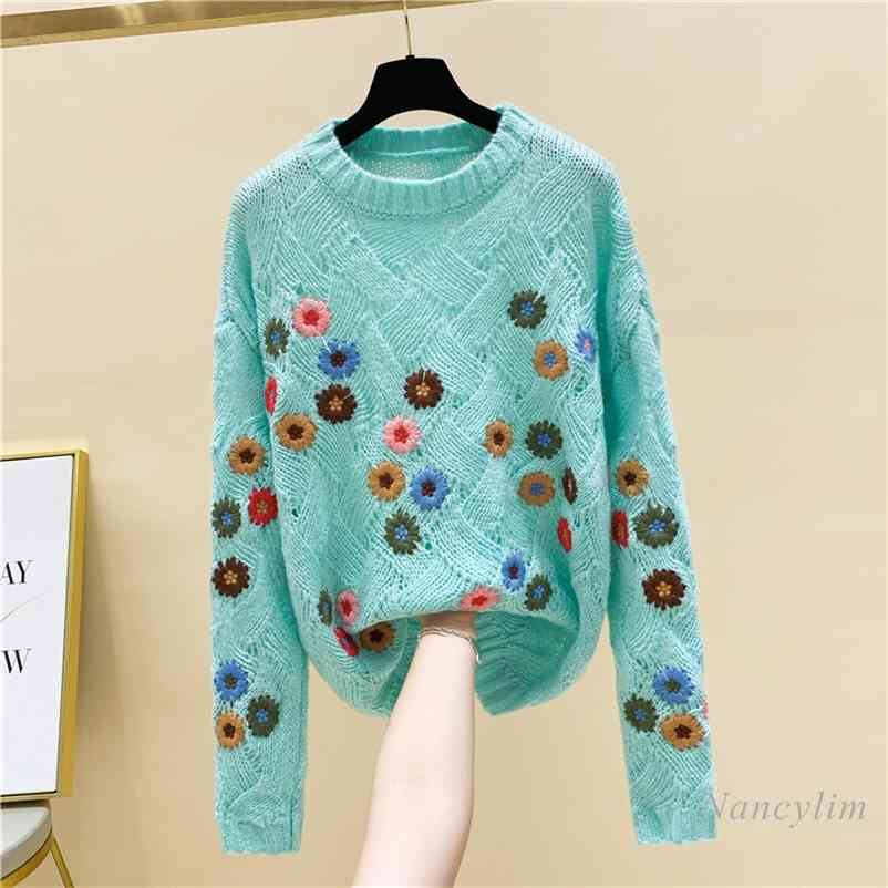 Autumn and Winter Vintage Embroidered Flower Crocheted Pullover Women's Loose Sweater Knitwear 210519, Green
Autumn and Winter Vintage Embroidered Flower Crocheted Pullover Women's Loose Sweater Knitwear 210519, Green