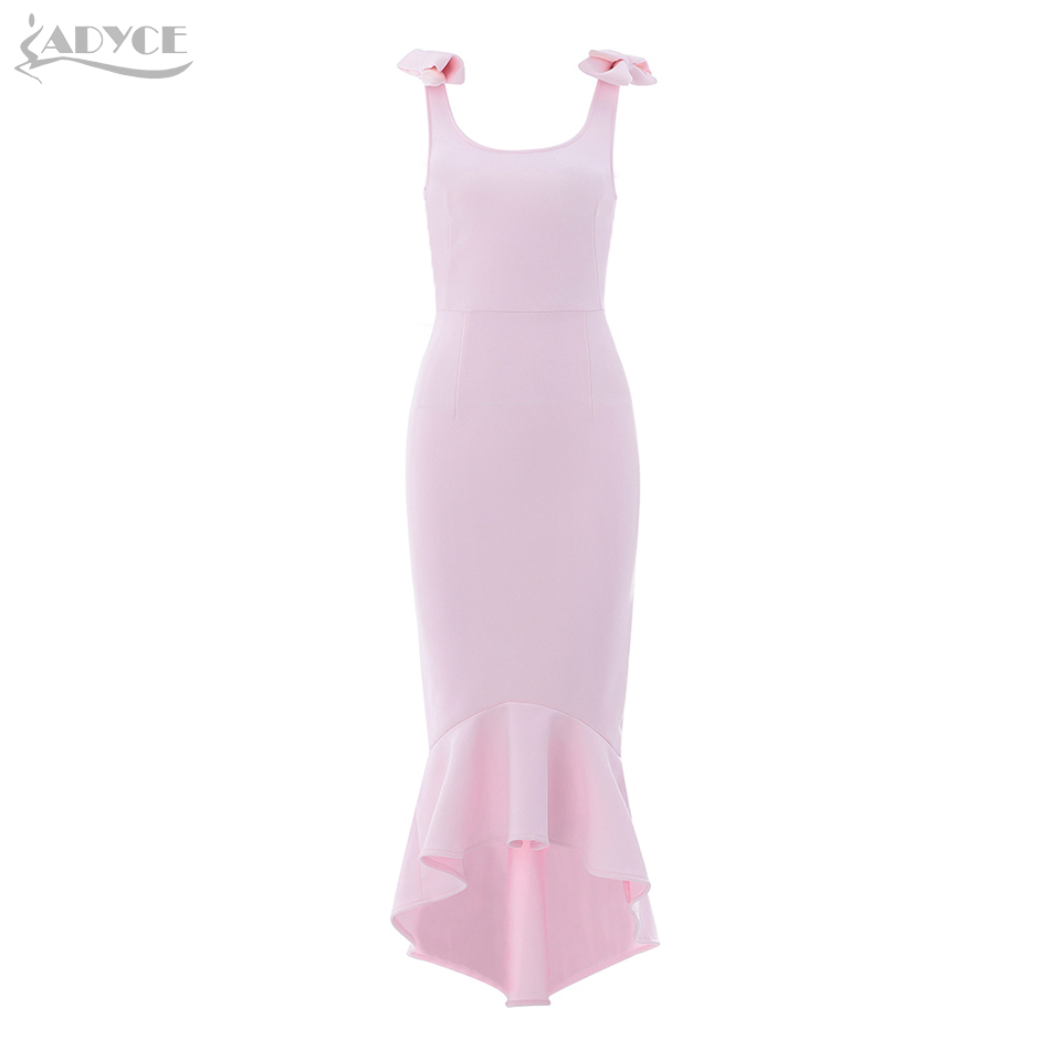 Summer Women Bandage Dress Sexy Sleeveless Spaghetti Strap Pink Bow Mermaid Club Celebrity Party Dresses Vestidos 210423