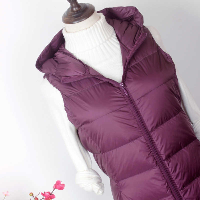 Schinteon Women Ultra Light Down Long Vest with Hood Casual Slim Waistcoat White Duck Down Gilet Arrival 210819