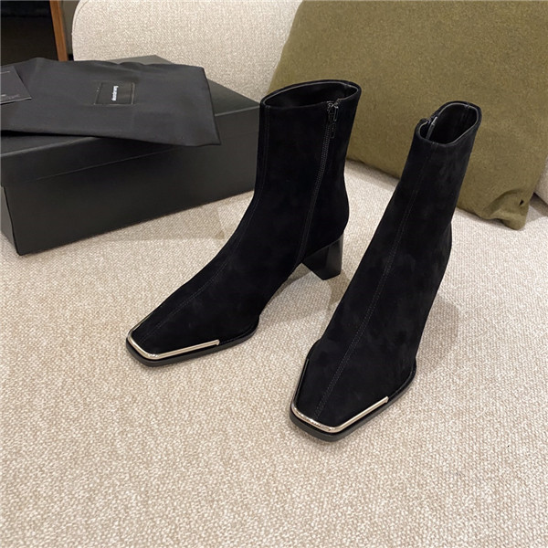Slippers Women's shoes autumn and winter metal square head thick-heeled short boots same style as star in the leather 1 ZVD2