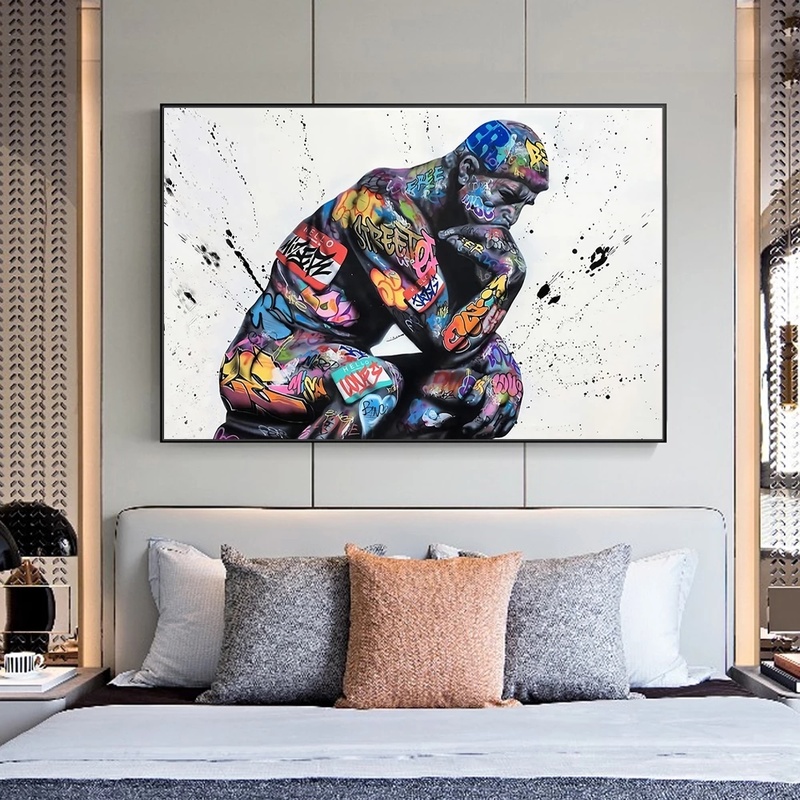 Thinker Man Graffiti Art Paintings on the Wall Art Posters and Prints Portrait of Think Canvas Pictures For Living Room Cuadros
