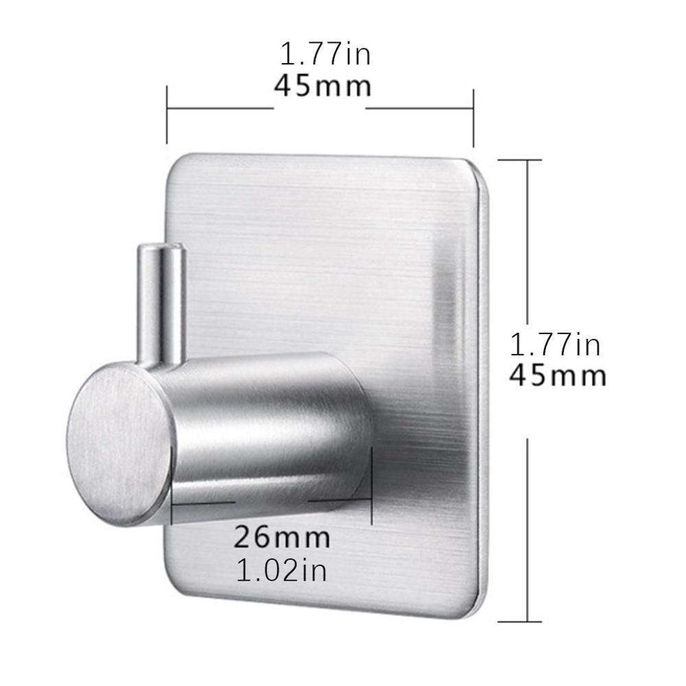 1pc Self-adhesive Towel Hooks Wall Hooks Hangers Anti-Skid Heavy-duty Waterproof Stainless Steel Hook for Kitchen Bathroom Towel