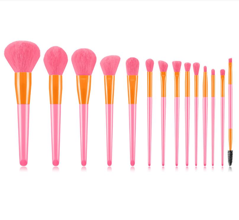 high quality 14 pcs makeup brushes set no logo bionic fiber wool wood handle 7 colors for option