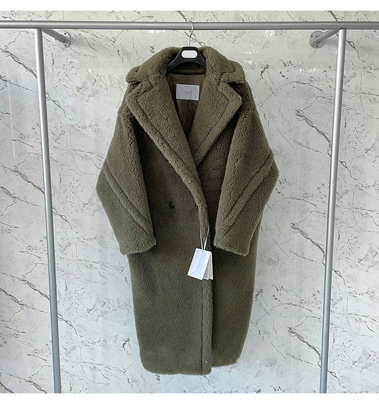 double breasted MM teddy bear camelwool coats 62% alpaca fur XLong women icon coat