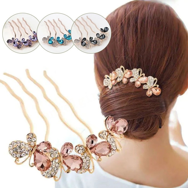 

Fashion Crystal Butterfly Hair Clip Inserter Wedding Bridal Hair Comb Princess Crown Tiara Elegant Headpieces Hairpins