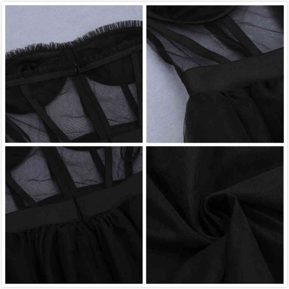 Free Women's Black Mesh Long Dress Sexy Tube Top Sleeveless Pleated A-line Club Party Halter Vestidos 210524