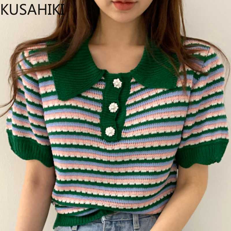 KUSAHIKI Korean Hit Color Stripe Pullover Knitwear Women Puff Sleeve Turn-down Collar Knitted Tops Causal Jumpers 6J008 210602, Green
KUSAHIKI Korean Hit Color Stripe Pullover Knitwear Women Puff Sleeve Turn-down Collar Knitted Tops Causal Jumpers 6J008 210602, Green