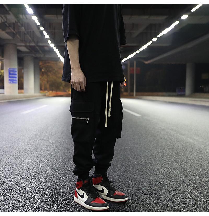 Dark Wind, Big Pockets, Black Wild Loose-fitting Trousers, Street Style Three-dimensional Tailoring Casual Pants, Trendy Men Men's Pants