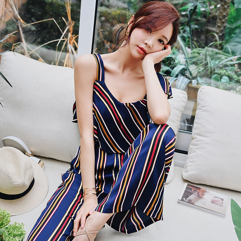Dabuwawa Glamorous Strap Shoulder Wide Leg Jumpsuit Women Elegant Striped Jumpsuits Female Sleeveless High Waist DO1BJP009 210520